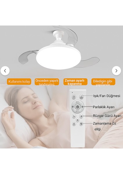 Katlanabilir LED Tavan Vantilatörü – Sessiz, Akıllı ve Kumandalı Aydınlatma 22.5'' modelleri