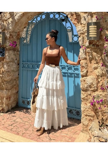 Katlı Pileli Etek - Ekru fiyatları