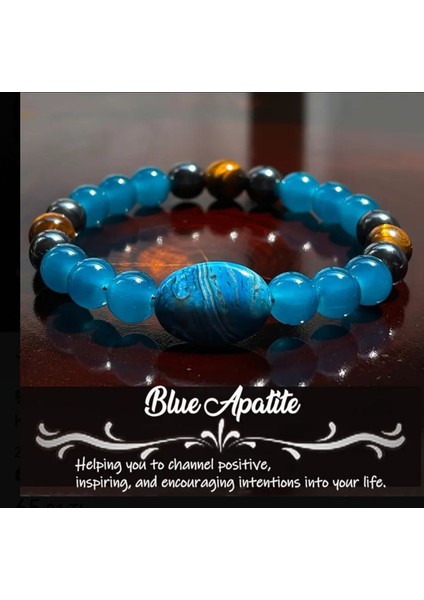 El Yapımı Mavi Apatit ve Kaplan Gözü Boncuklu Bohem Tarzı Meditasyon Bileziği