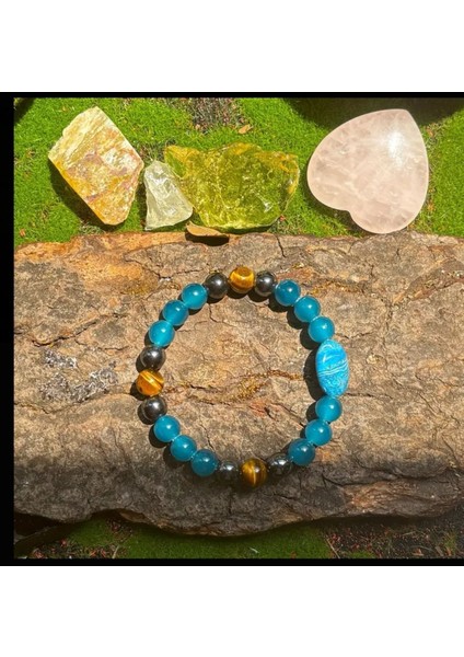 El Yapımı Mavi Apatit ve Kaplan Gözü Boncuklu Bohem Tarzı Meditasyon Bileziği fiyatları