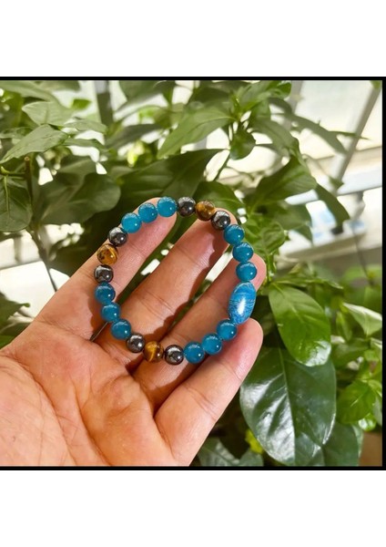 El Yapımı Mavi Apatit ve Kaplan Gözü Boncuklu Bohem Tarzı Meditasyon Bileziği modelleri