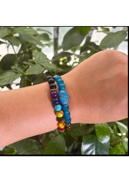 El Yapımı Mavi Apatit ve Kaplan Gözü Boncuklu Bohem Tarzı Meditasyon Bileziği fırsatları