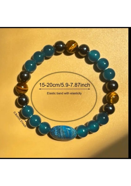 El Yapımı Mavi Apatit ve Kaplan Gözü Boncuklu Bohem Tarzı Meditasyon Bileziği indirimleri