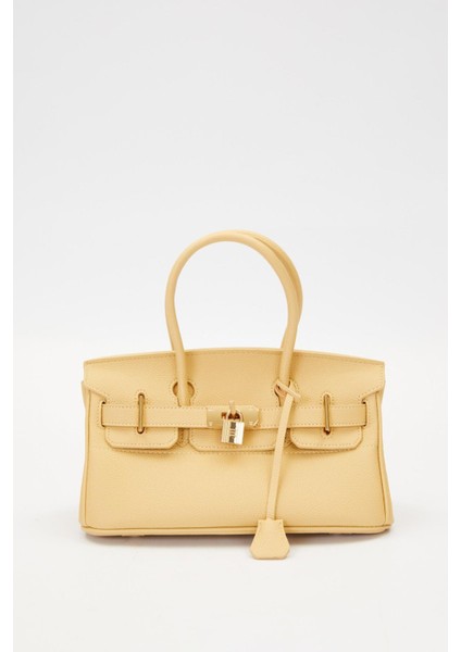 Sarı Aksesuar Detay Bölmeli El Çantası