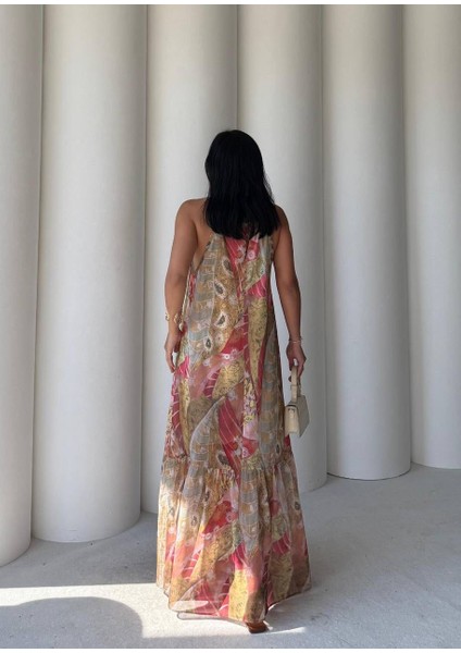 Zr Model Pembe Yakası Toka Detaylı Astarlı Şifon Elbiseı modelleri