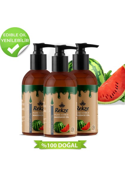 Doğal 3 Adet Karpuz Özlü Cild Dostu Yenibilir Masaj Yağı 120 ml