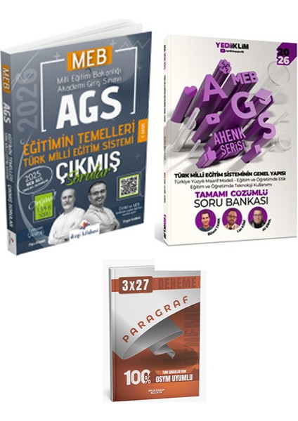 Dizgi + Yediiklim 2026 Meb Ags Türk Milli Eğitim Sisteminin Çıkmış Soru + Soru + Paragraf 3 Lü Set fiyatları