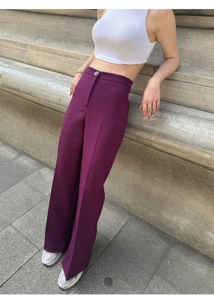 Yüksek Bel Palazzo Metal Düğmepantolon modelleri