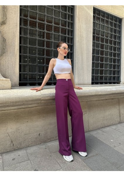 Yüksek Bel Palazzo Metal Düğmepantolon fırsatları