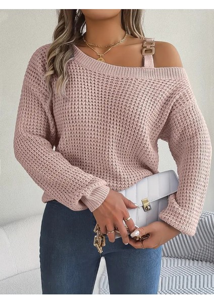 Kadın Uzun Kollu Tek Omuzu Açık Tokalı Triko Bluz fiyatları