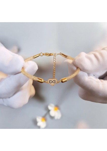 14 Ayar Altın Plakalı Sonsuz Aşk Temalı Kalp Motifli Hasır Kordonlu Hediye BILEKLIK-474SEMBOL