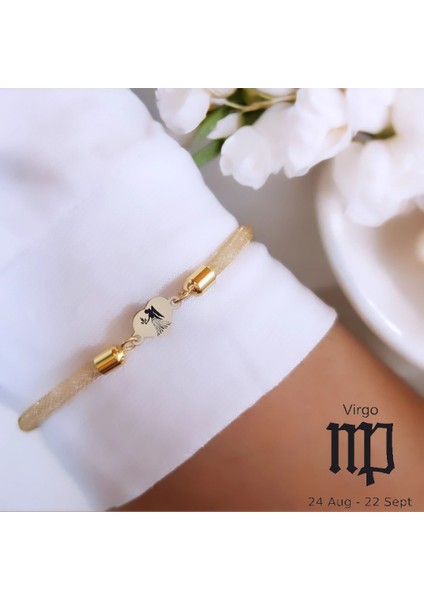 Altın Plakalı 14 Ayar Başak Burçlarına Özel Hasır Kordonlu Kalp Motifli Hediye BILEKLIK-474BURÇ fiyatları