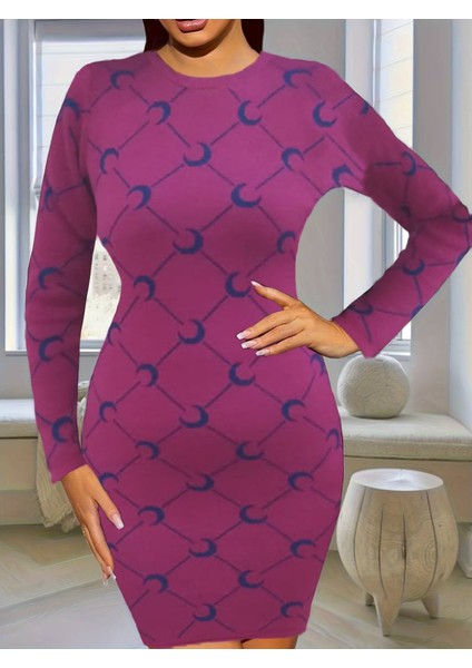 Kadın Bisiklet Yaka Uzun Kol Triko Mini Boy Elbise modelleri