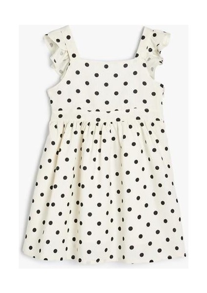 Keten Elbise Askılı Fırfırlı Kare Yaka