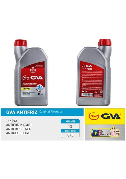 Antifriz 1 Lt -37 C Kırmızı Long Life Koli 12 Ad Organık