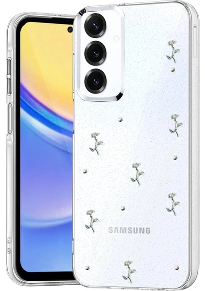 Samsung Galaxy S25 Plus Uyumlu Kılıf Fiyonk Desenli Sert Şeffaf Simli Kamera Çıkıntılı Gümüş Parlak Kapak