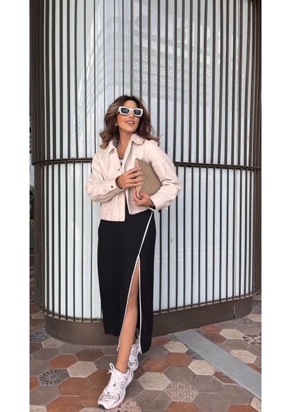 Kadın Uzun Kollu Yuvarlak Ribana Yaka Yırtmaçlı Uzun Viskon Iki Iplik Elbise fırsatları