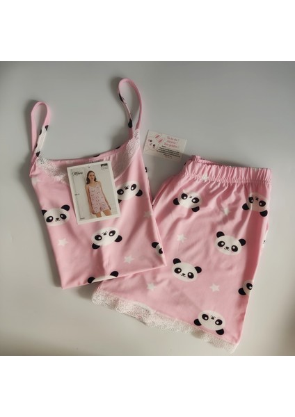 Panda Desen Milan Kumaş Kadın Pijama Takımı