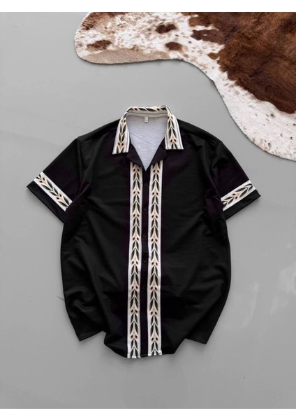 Iki Iplik Kumaş Baskılı Gömlek - Siyah