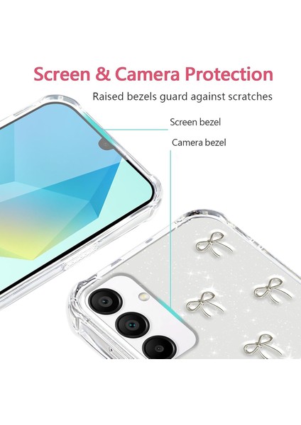 Samsung Galaxy S23 Ultra Uyumlu Kılıf Fiyonk Desenli Sert Şeffaf Simli Kamera Çıkıntılı Gümüş Parlak Kapak modelleri