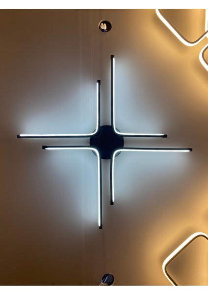 Yüksek Aydınlatmalı Kuzey Yıldızı Model Siyah Tavan Plafonyer LED Avize, 3 Renk Aydınlatma