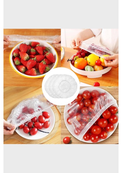 Lastikli Buzdolabı Poşeti 50X40CM Şeffaf Gıda Yiyecek Saklama Torbası Piknik Kamp Poşeti 100 Adet