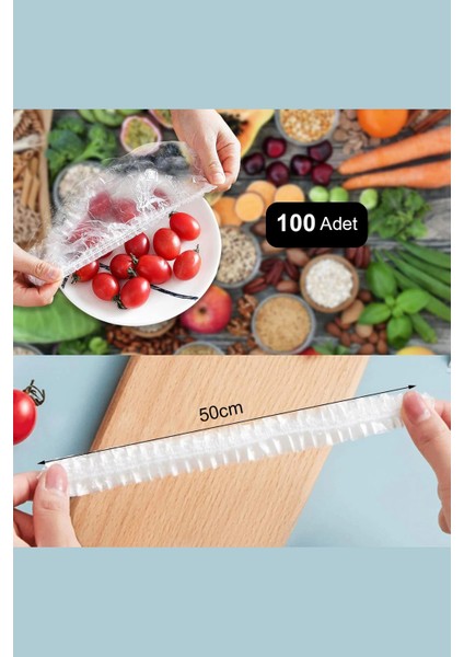 Lastikli Buzdolabı Poşeti 50X40CM Şeffaf Gıda Yiyecek Saklama Torbası Piknik Kamp Poşeti 100 Adet fırsatları