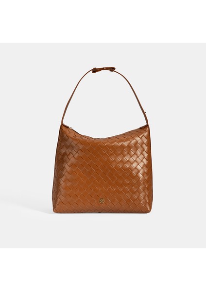 Kadın Taba Örgü Baskılı Omuz Çantası