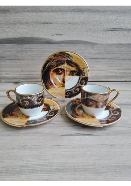 4 Parça 2 Kişilik Porselen Türk Kahvesi Fincan Takımı Zeugma Serisi