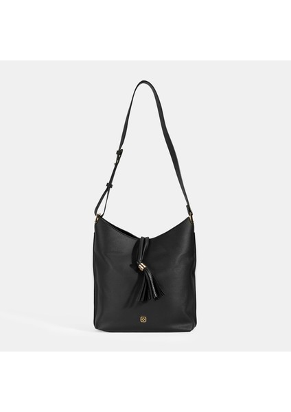Kadın Siyah Püskül Detaylı Omuz Çantası