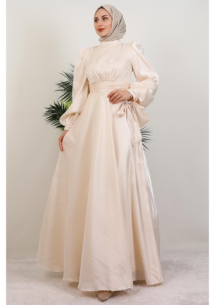 Manolya Organze Abiye Krem