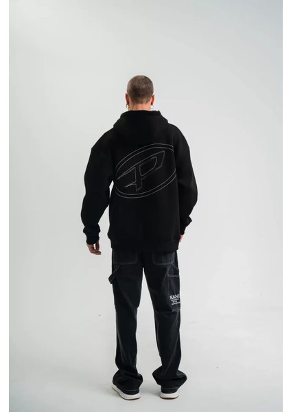 Unisex Üç Iplik Kapşonlu Nakışlı Sweatshirt - Siyah fiyatları