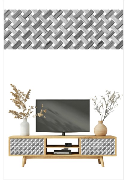 Ahşap Örgü Rattan Desenli Kendinden Yapışkanlı Laminasyonlu Dolap, Şifonyer, Komodin Kaplama Folyosu