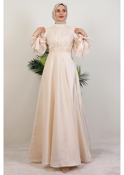 Manolya Organze Abiye Krem modelleri