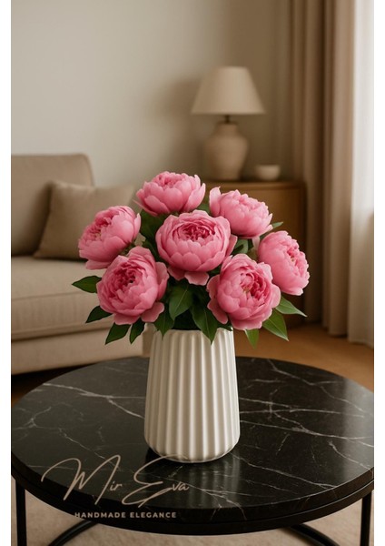 Beyaz Vazo – Modern el yapımı taş tozundan minimalist dekoratif vazo, salon ve ofis dekorasyonları için şık çiçeklik, hediye fiyatları