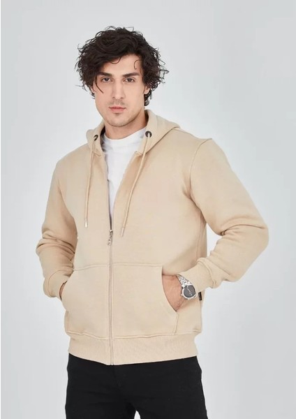 Unisex Tam Fermuarlı Kapşonlu Sweatshirt - Bej fiyatları
