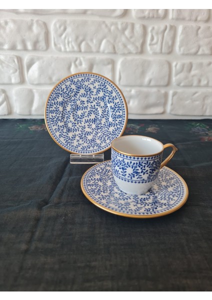 4 Parça 2 Kişilik Porselen Türk Kahvesi Fincan Takımı Blues Serisi