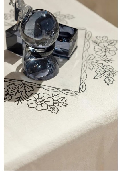 El Baskılı Doğal Pamuk Keten Fiskos Örtüsü (105X105 Cm) Şık Tasarım