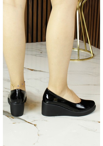 Mabel Siyah Rugan Hakiki Dana Derisi Dolgu Topuklu Günlük Ayakkabı modelleri