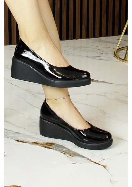 Mabel Siyah Rugan Hakiki Dana Derisi Dolgu Topuklu Günlük Ayakkabı fırsatları