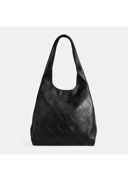 Kadın Siyah Monogram Baskılı Deri Omuz Çantası