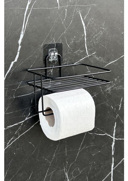 Yapışkanlı Tuvalet Kağıtlığı Tutacağı Askısı Mat Siyah Metal Tuvalet Kağıtlık