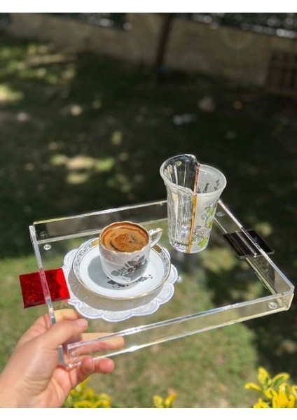 Neon Pleksi Renkli Kulp Kahve Sunum Tepsisi (Kırmızı/siyah) modelleri