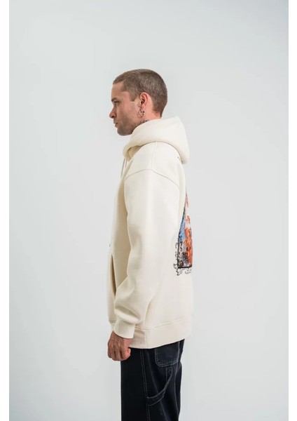 Polızeı Premium Kalite Kapşonlu Dijital Patchli Sweatshirt - Krem modelleri