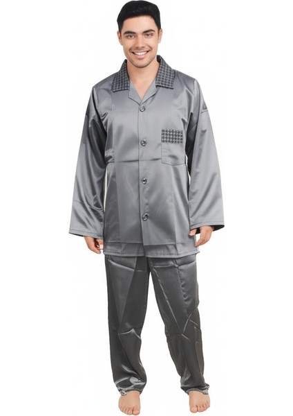 Erkek Pijama Takımı Saten Kumaş Klasik Model Cepli Rahat Tam Kalıp OPEPT25PIEROMOD87