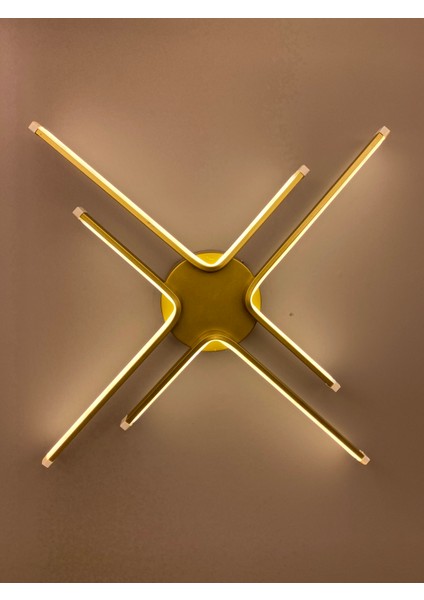 Yüksek Aydınlatmalı Kuzey Yıldızı Model Gold Tavan Plafonyer LED Avize, 3 Renk Aydınlatma