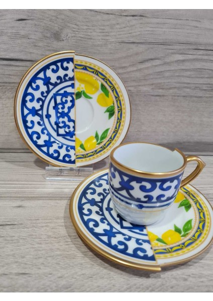 12 Parça 6 Kişilik Porselen Türk Kahvesi Fincan Takımı Lemone Serisi