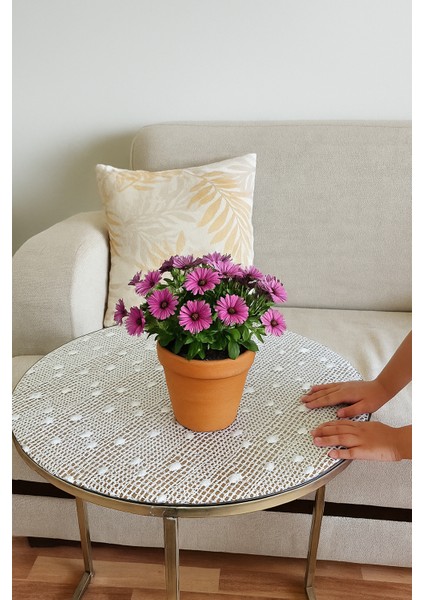 Yuvarlak Pvc Dantelli Sehpa Örtüsü Çeyizlik Kaliteli Lüx Dekoratif Masa Örtüsü Sofra Bezi Beyaz