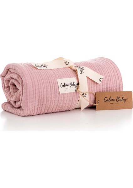 4 Katlı Premium %100 Pamuk Müslin Battaniye| 120x120 cm | Pembe