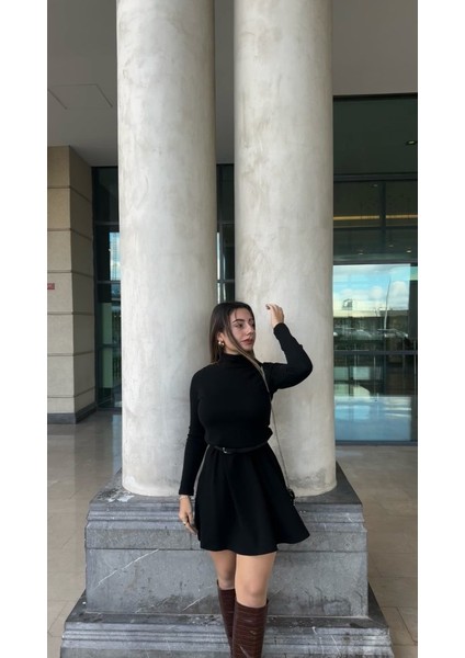 Kadın Uzun Kollu Balıkçı Yaka Salaş Kusa Akrilik Elbise modelleri